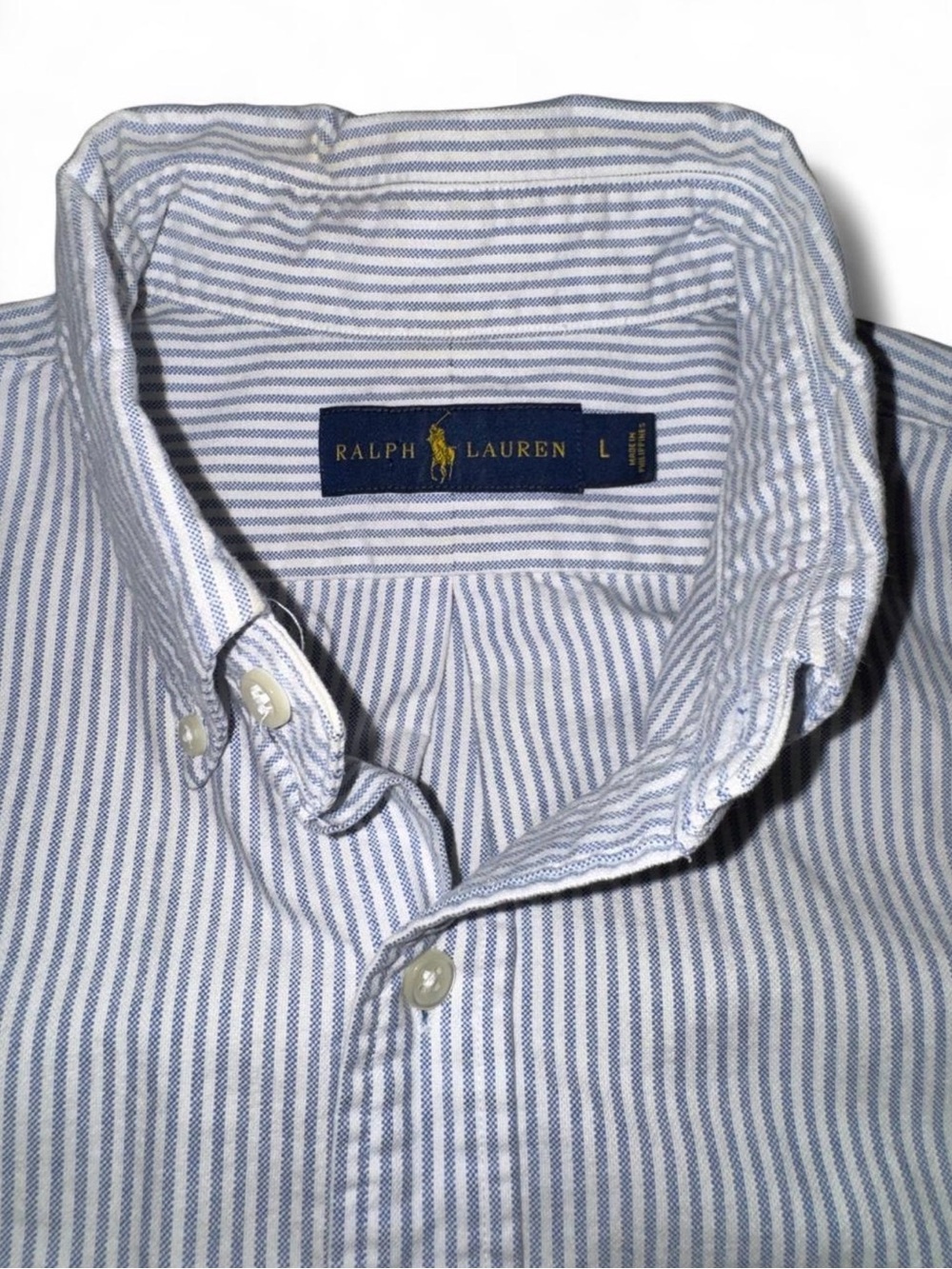 Ralph Lauren Men's Blue and White Striped Button-Down Shirt